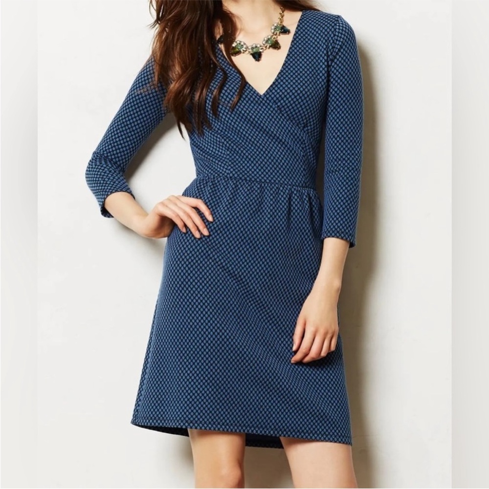 HD in Paris Black and Blue Polka Dot Dress V-Neck 3/4 Sleeve size XS